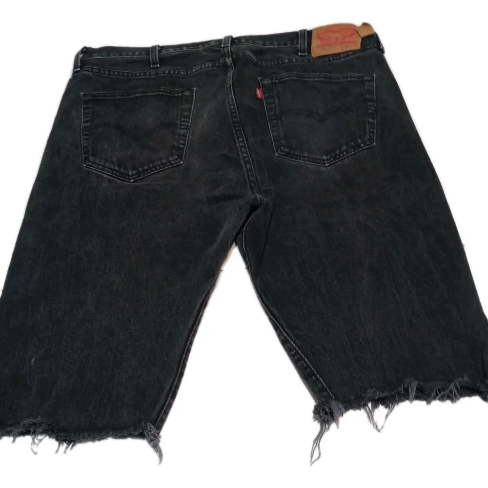 Levi's 501 Black Denim Shorts W38 Cut Off Button Fly Distressed USA Style